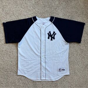 Majestic MLB New York Yankees White & Navy Blue Baseball Jersey Size XXL